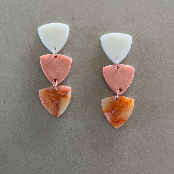 Orange and Pink Marbled 3 Triangle Dangles