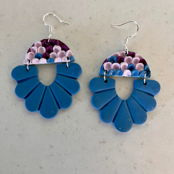 Fan Shaped Blue and Purple Scale Dangles