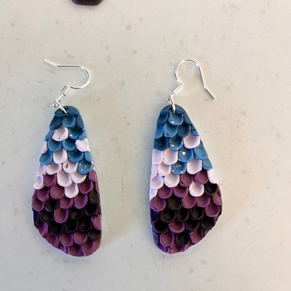 Asymmetrical and Circle Blue and Purple Scale Dangles