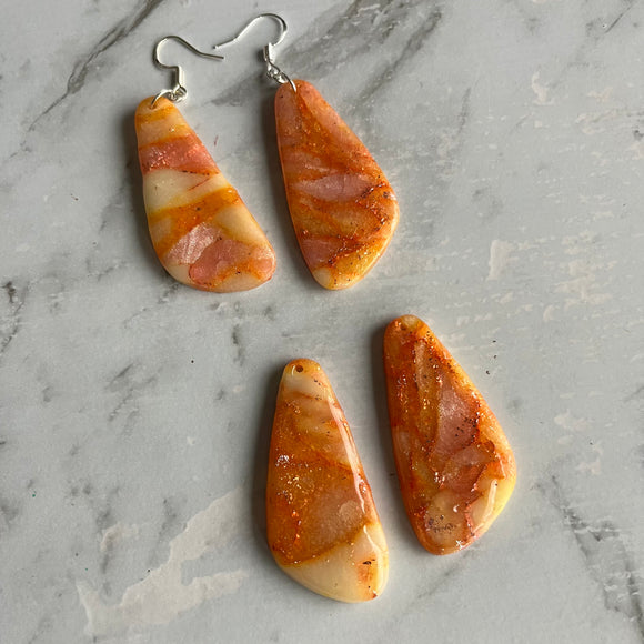 Orange and Pink Marbled Asymmetrical Dangles