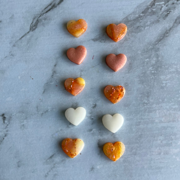 Orange and Pink Marbled Heart Studs