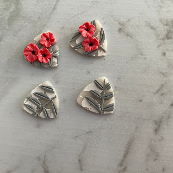 White & Coral Florals Triangle Studs