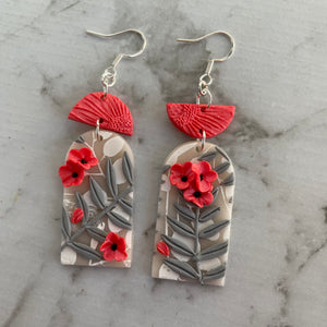 White & Coral Florals Dangles