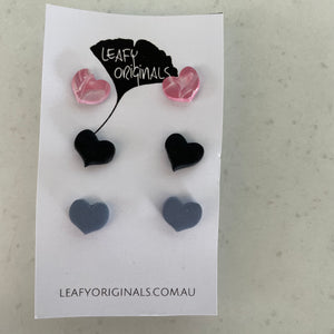 Black, Blue & Pink Heart Stud Pack