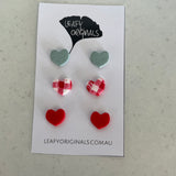 Mint & Red Gingham Stud Pack