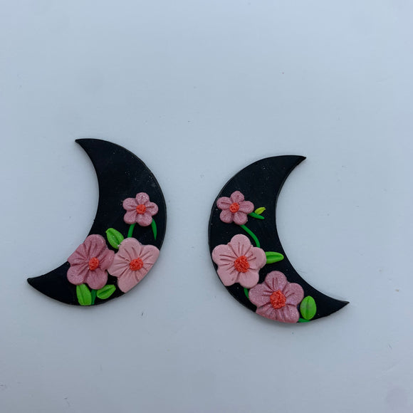 Pink floral moon studs