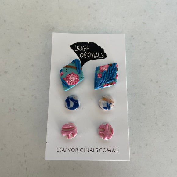 Blue & Pink Floral Stud Pack