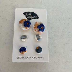 Blue & Gold Floral Stud Pack