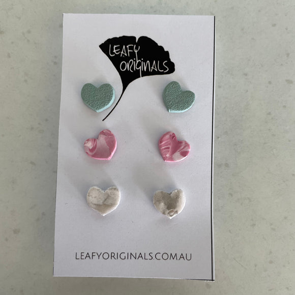Mint, White & Pink Heart Stud Pack